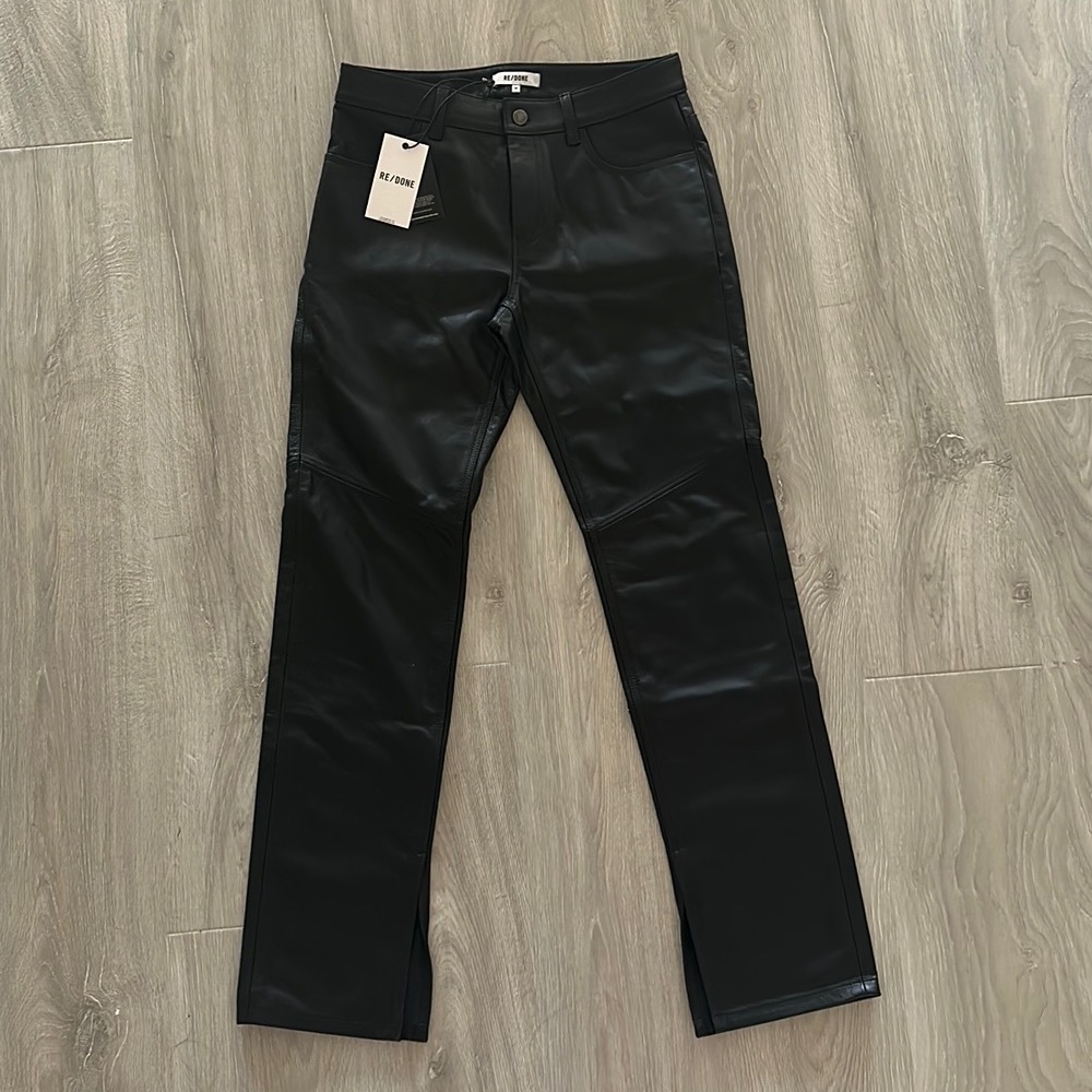NWT RE/DONE 100% leather pants skinny boot size 26